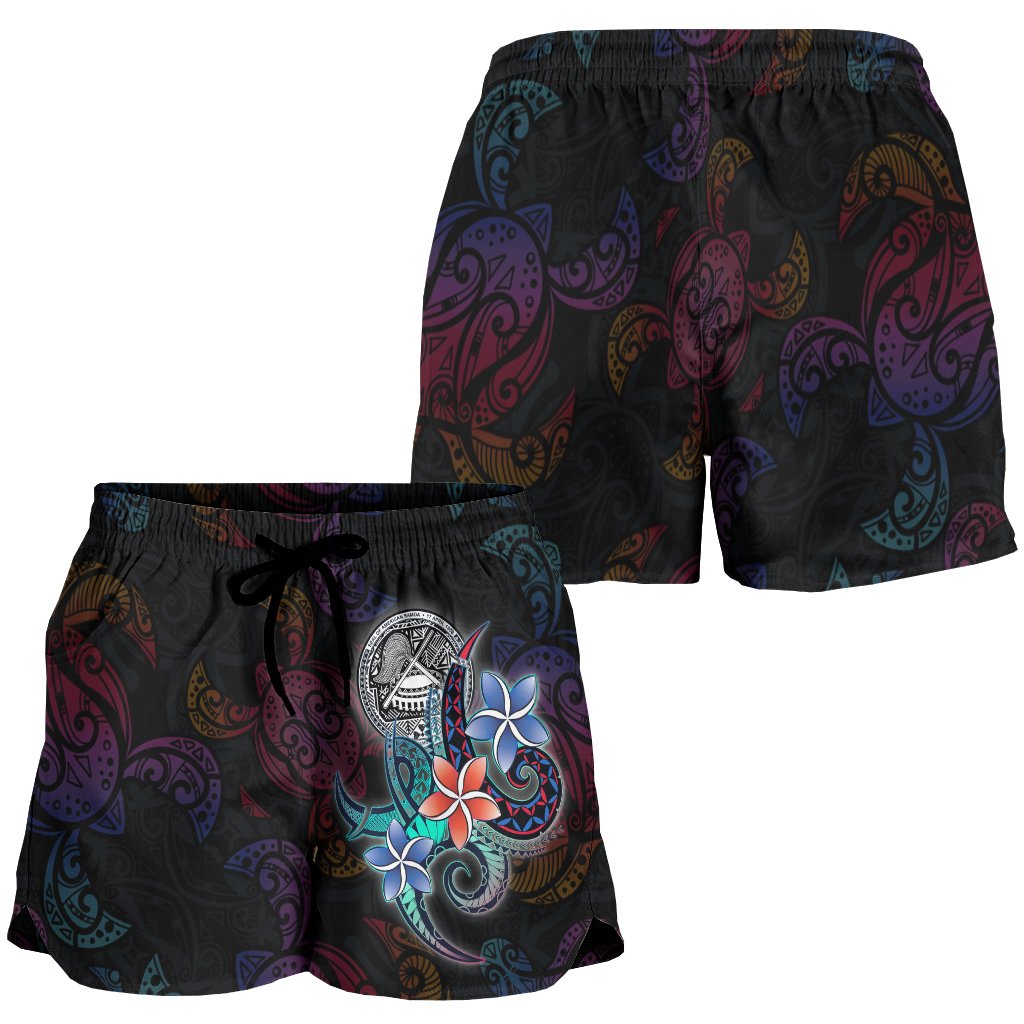 American Samoa Women's Shorts - Plumeria Flowers Style Women Black - Polynesian Pride