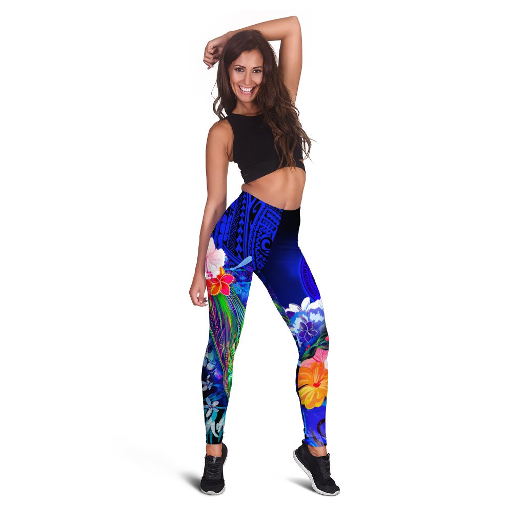 CNMI Legging - Humpback Whale with Tropical Flowers (Blue) - Polynesian Pride