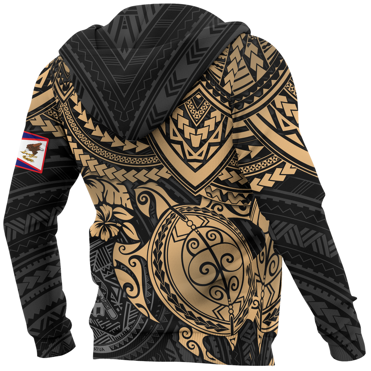 American Samoa Polynesian Hoodie (Zip up) Gold Turtle - Polynesian Pride