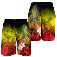 Custom Personalised Chuuk Men's Shorts - Humpback Whale with Tropical Flowers (Yellow) - Polynesian Pride