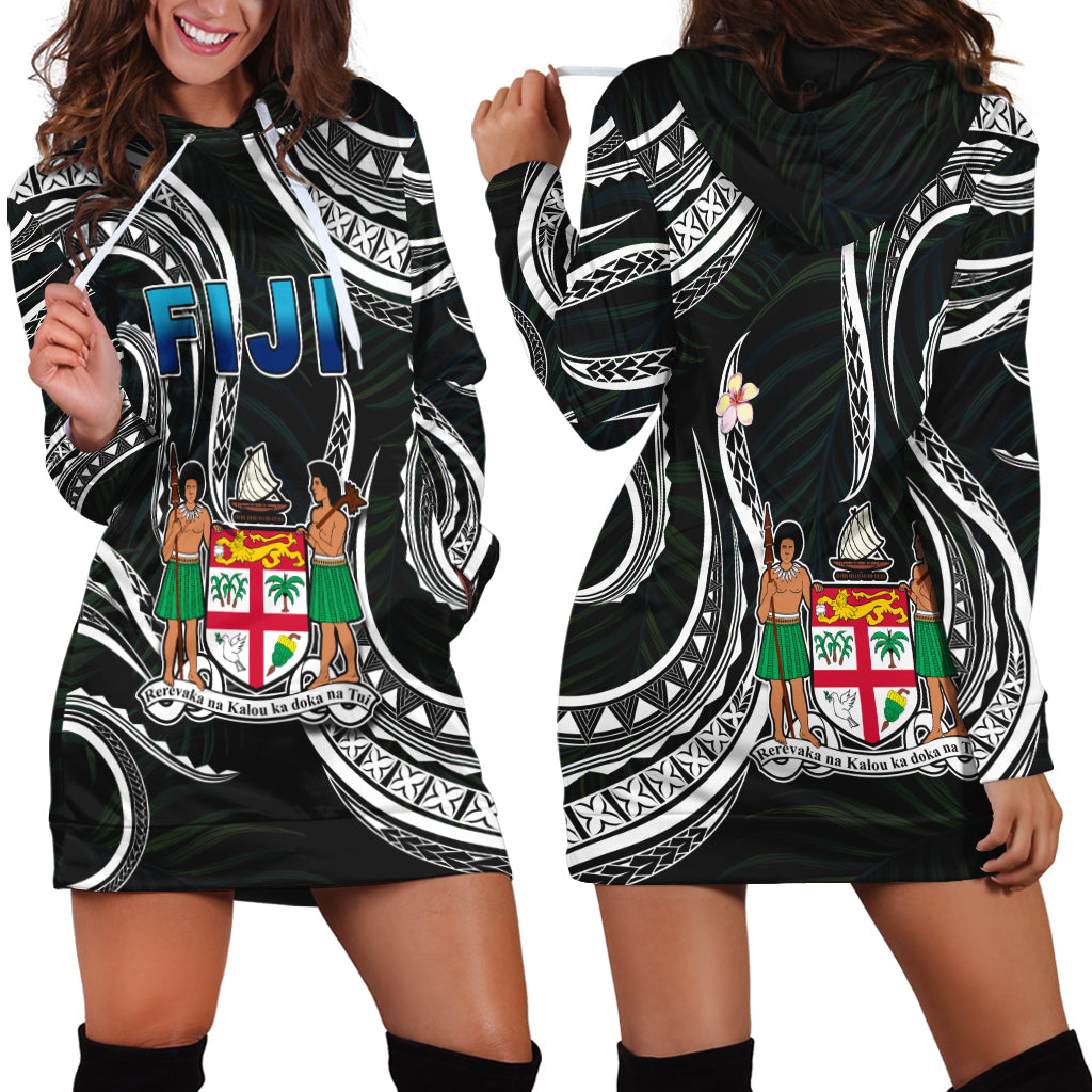 Fiji Coat of Arms Hoodie Dress Polynesian mix Coconut Pattern LT13 Black - Polynesian Pride