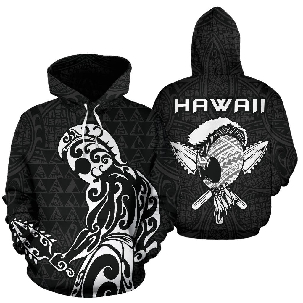 Polynesian Kakau Helmet Weapon White Kanaka Warrior Hoodie Unisex White - Polynesian Pride