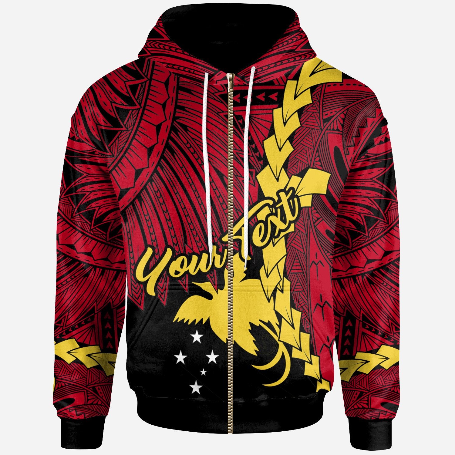 Papua New Guinea Polynesian Custom Zip up Hoodie Tribal Wave Tattoo Flag Color Unisex Red - Polynesian Pride