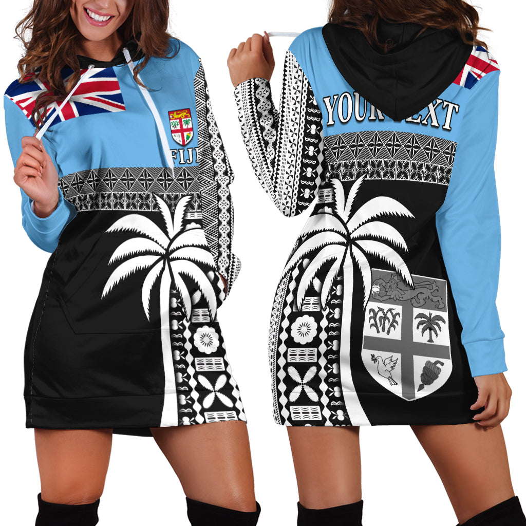 (Custom Personalised) Fiji Tapa Pattern Hoodie Dress Coconut Tree LT13 Blue - Polynesian Pride