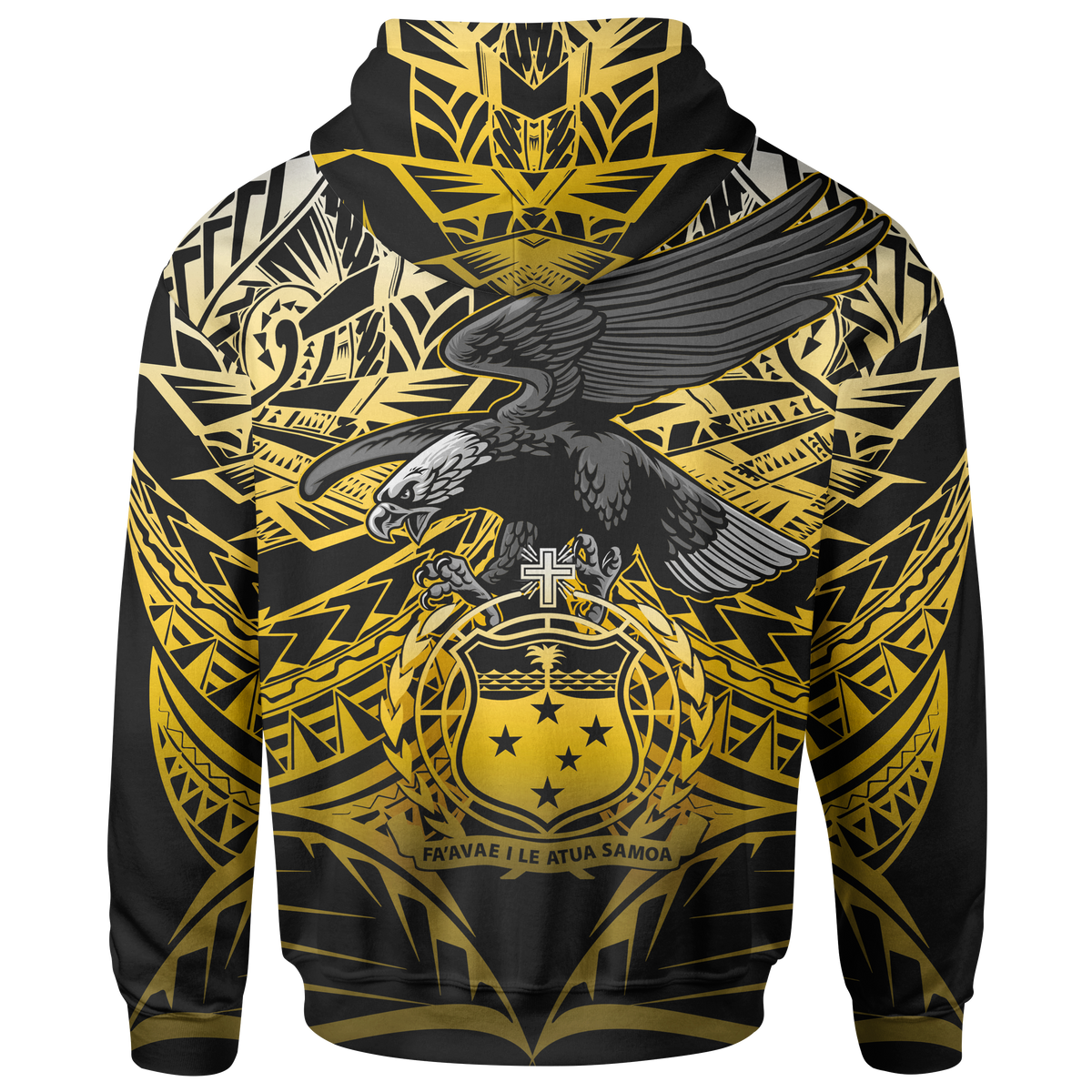 Samoa Polynesian Custom Hoodie Eagle Tribal Pattern Yellow - Polynesian Pride