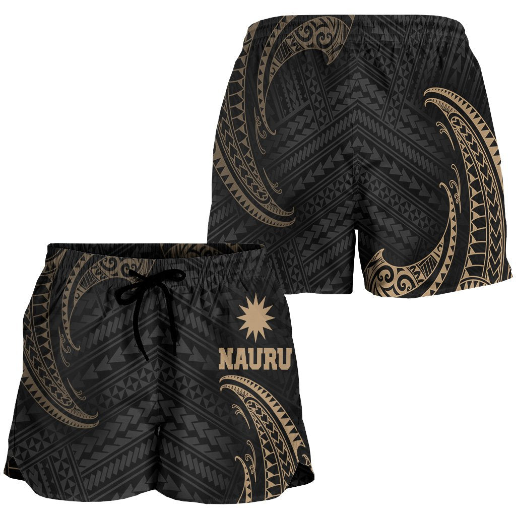 Nauru Polynesian Women's Shorts - Gold Tribal Wave - Polynesian Pride