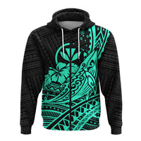 Hawaii Humpback Whale With Hibiscus Tribal Turquoise Zip Hoodie LT12 - Polynesian Pride