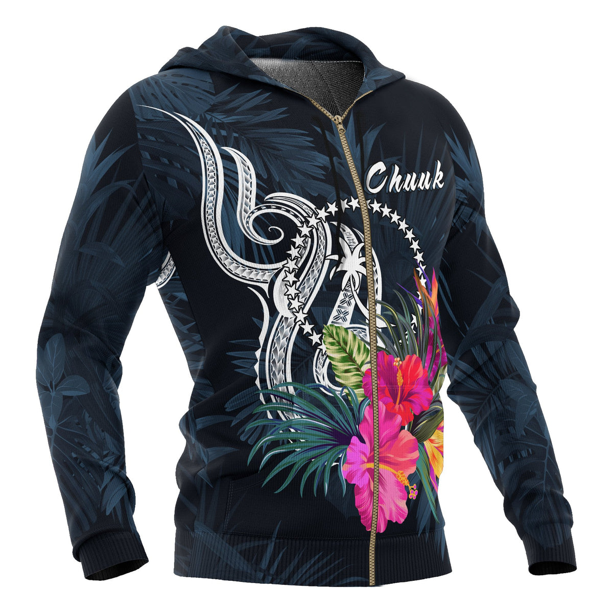 Chuuk Micronesia Zip up Hoodie Tropical Flowers - Polynesian Pride