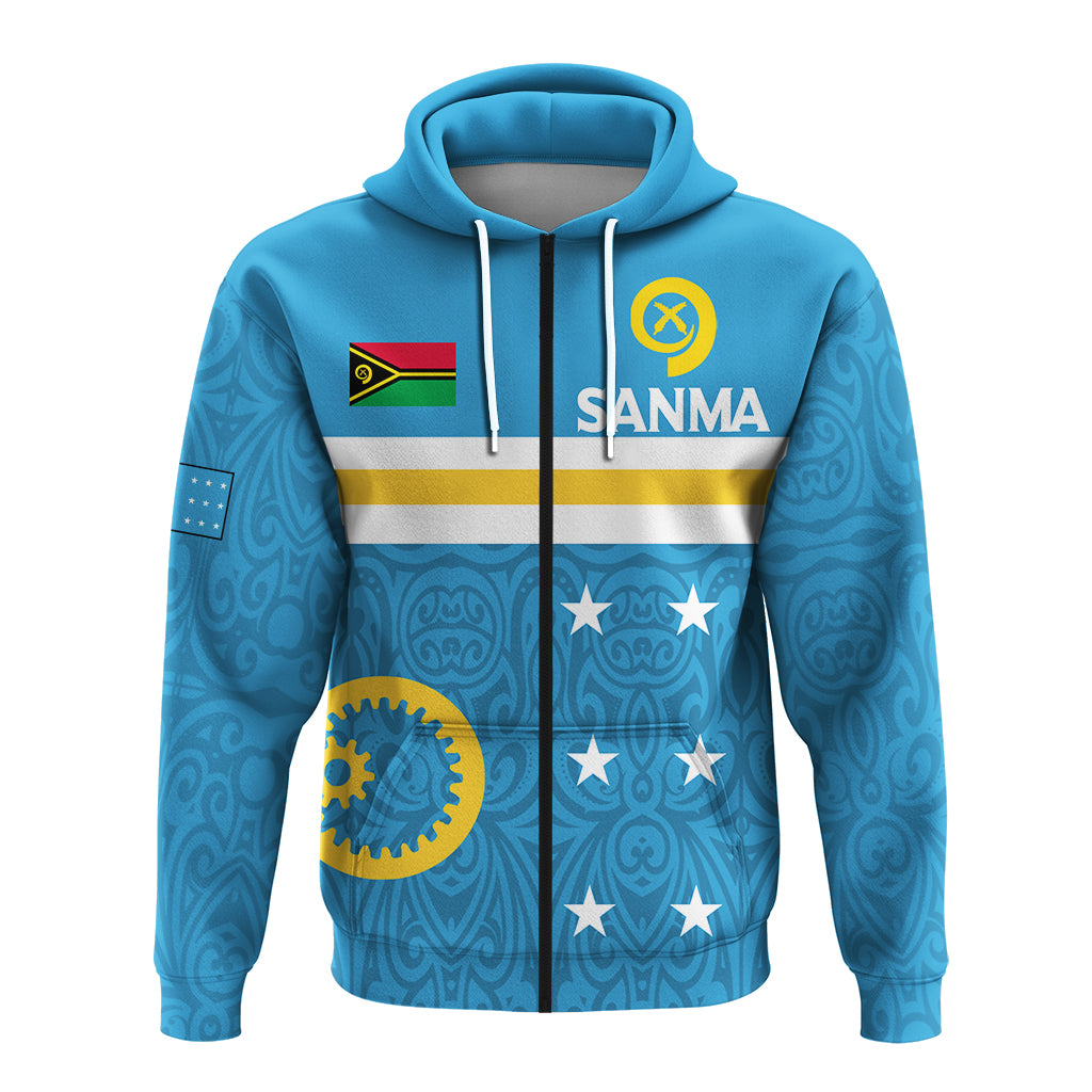 Custom Vanuatu Sanma Province Zip up Hoodie Flag Style LT12 Unisex Blue - Polynesian Pride