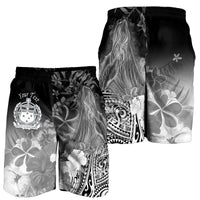 Custom Personalised Samoa Men's Shorts - Humpback Whale with Tropical Flowers (White) - Polynesian Pride