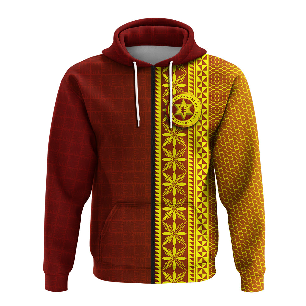 Tonga High School Zip up Hoodie Ngatu Pattern LT12 - Polynesian Pride