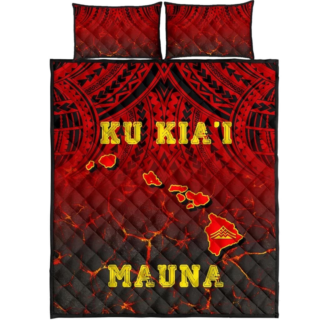 Hawaii Quilt Bed Set - Protect Mauna Kea Map Red - Polynesian Pride