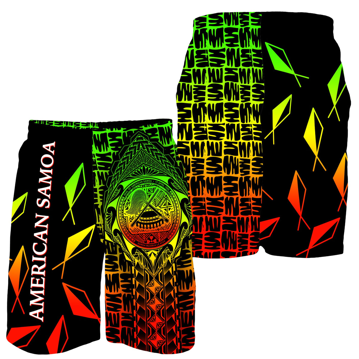American Samoa Men's Shorts - AS Seal Rocket Style (Reggae) - Polynesian Pride