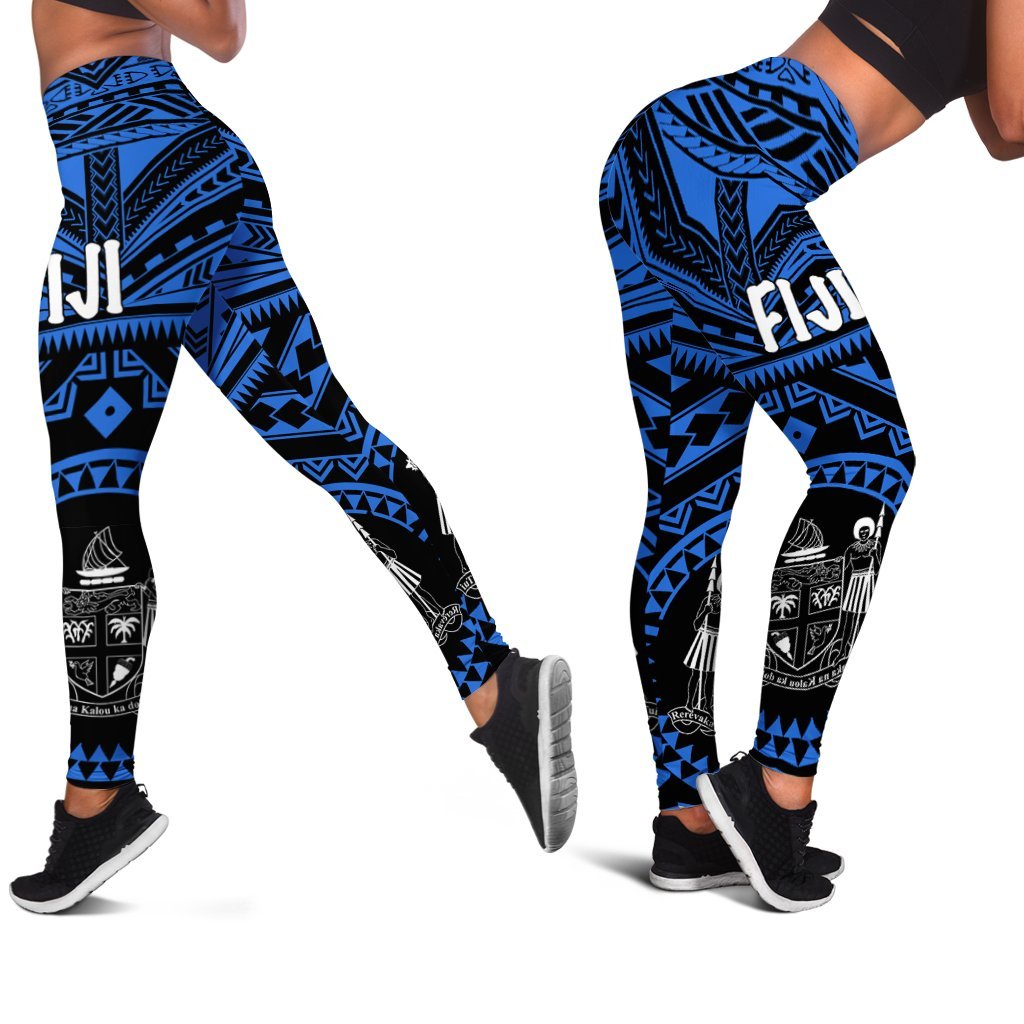 Fiji Women's Leggings - Fiji Seal With Polynesian Tattoo Style (Blue) Blue - Polynesian Pride