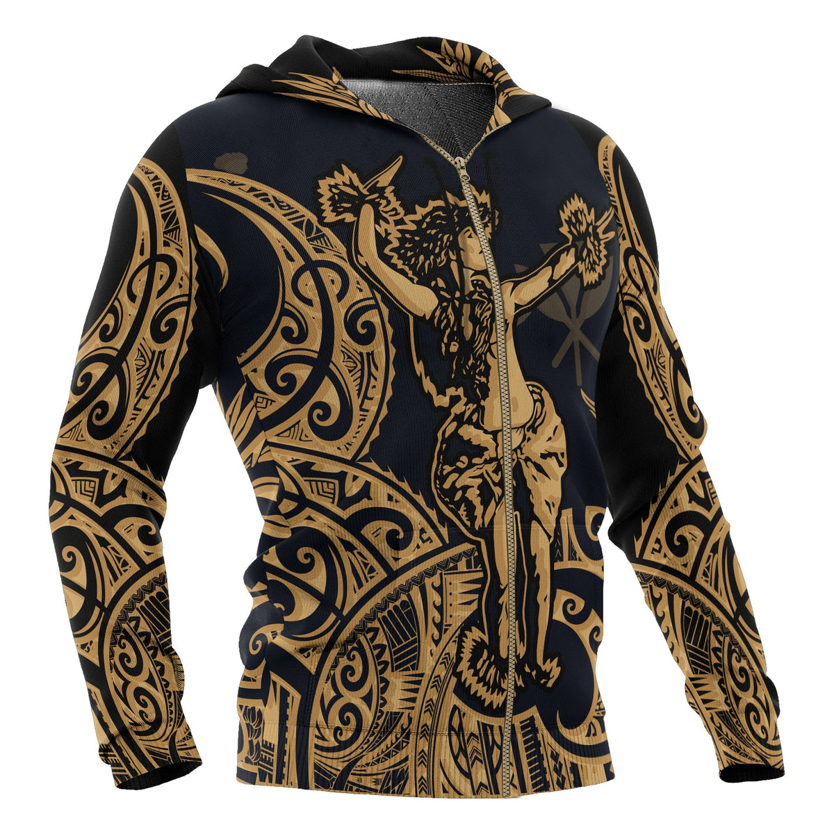 Polynesian Hawaii Zip up Hoodie Hula Girl Gold - Polynesian Pride