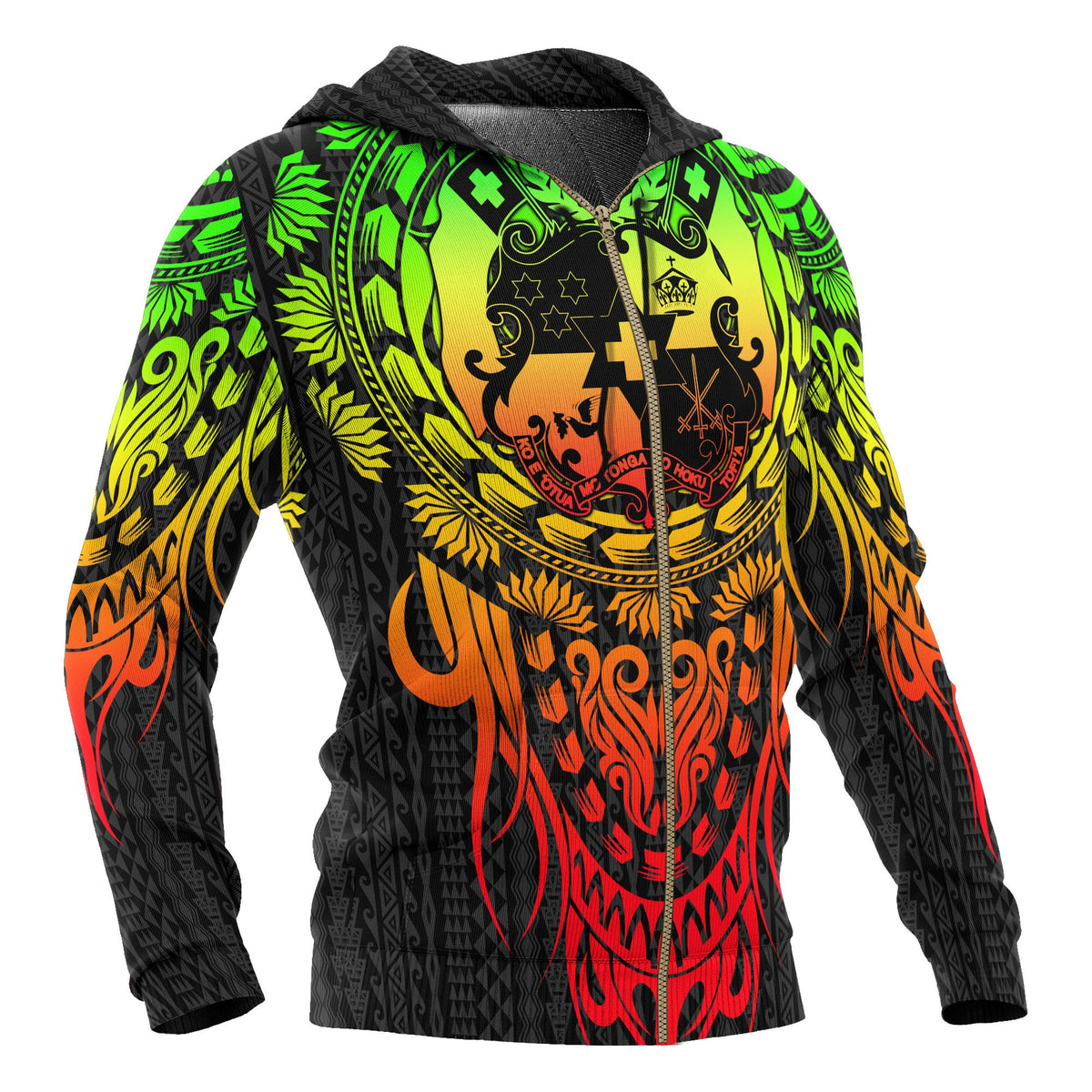 Tonga Polynesian Zip up Hoodie Tattoo Pattern With Seal Reggae - Polynesian Pride