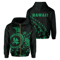 Kanaka Map Zipper Hoodie (Green) Turtle Style Unisex Green - Polynesian Pride