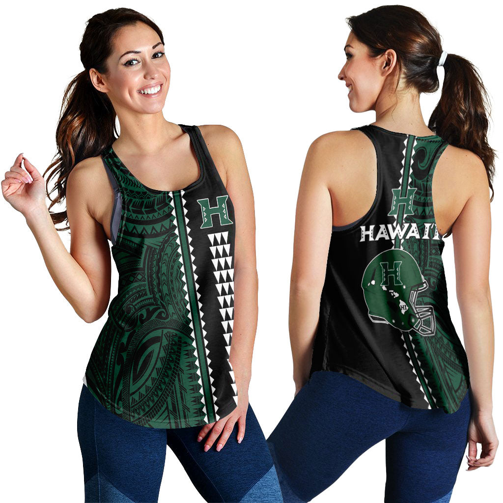 Hawaii Kakau Warrior Football Women Tank Top - LT12 Green - Polynesian Pride