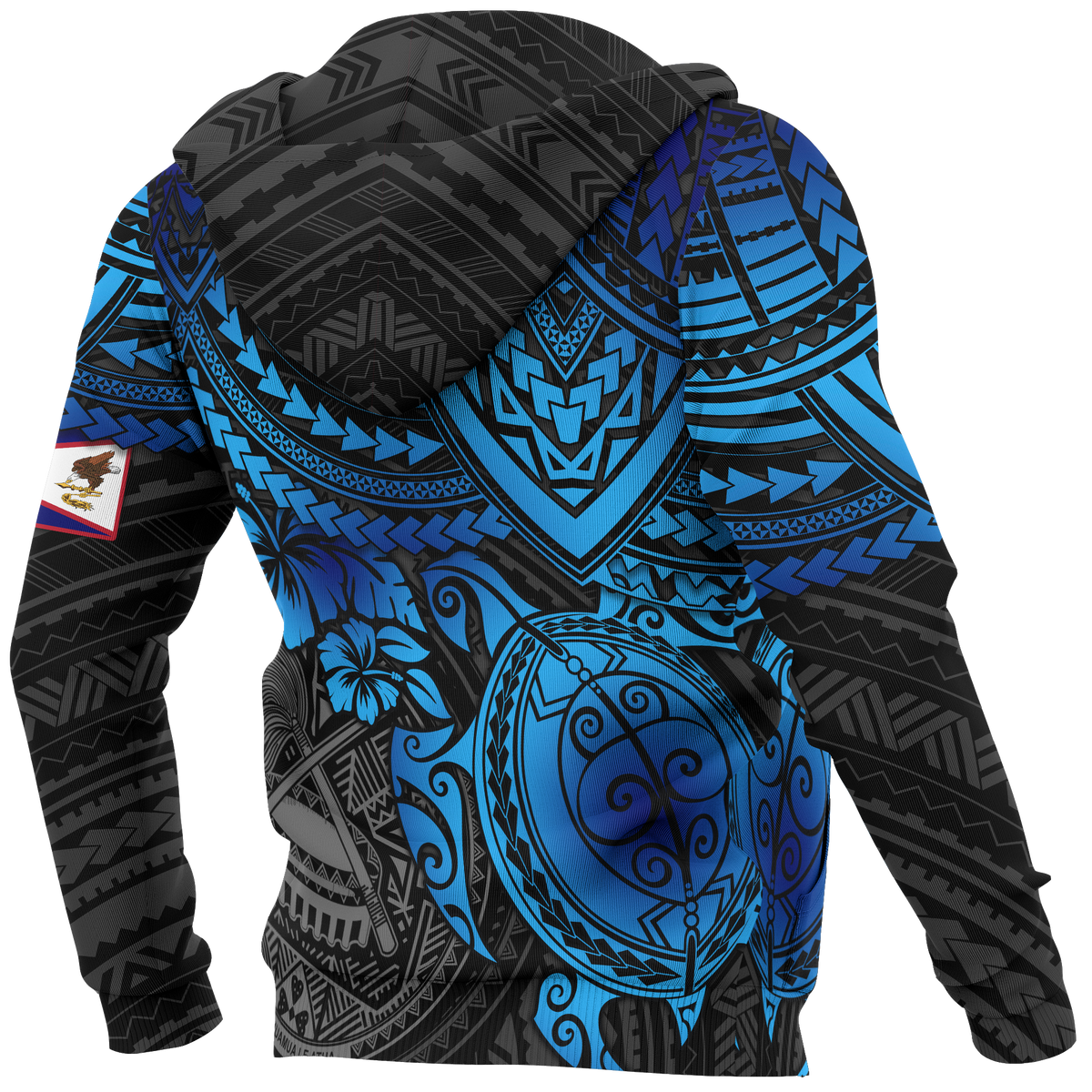 American Samoa Polynesian Hoodie (Zip up) Blue Turtle - Polynesian Pride