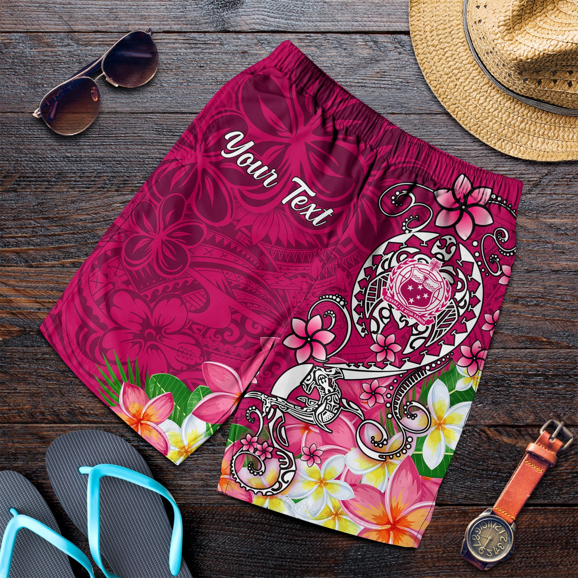 Samoa Custom Personalised Men's Shorts - Turtle Plumeria (Pink) Pink - Polynesian Pride