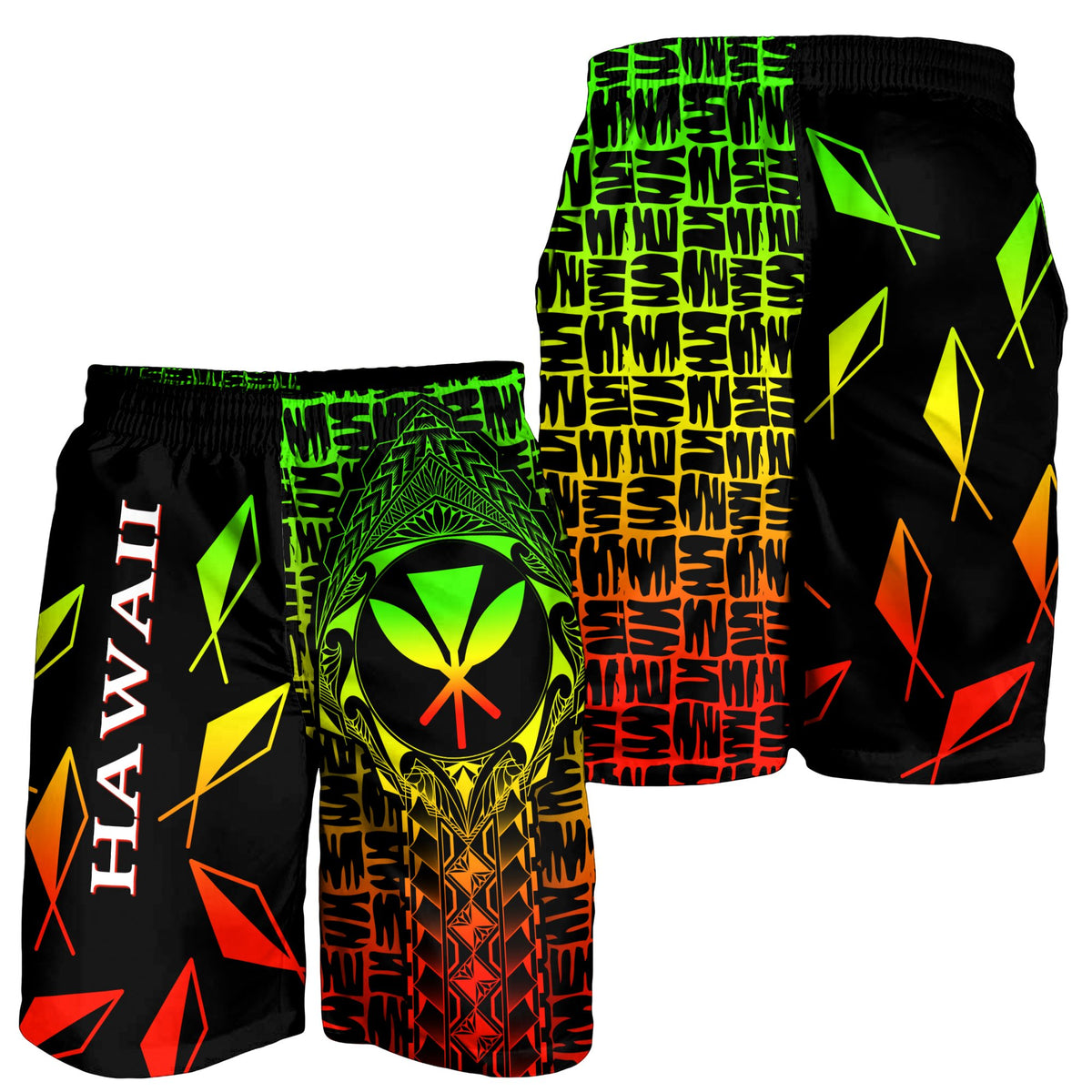 Hawaii Men Shorts - Kanaka Maoli Rocket Style(Reggae) - Polynesian Pride