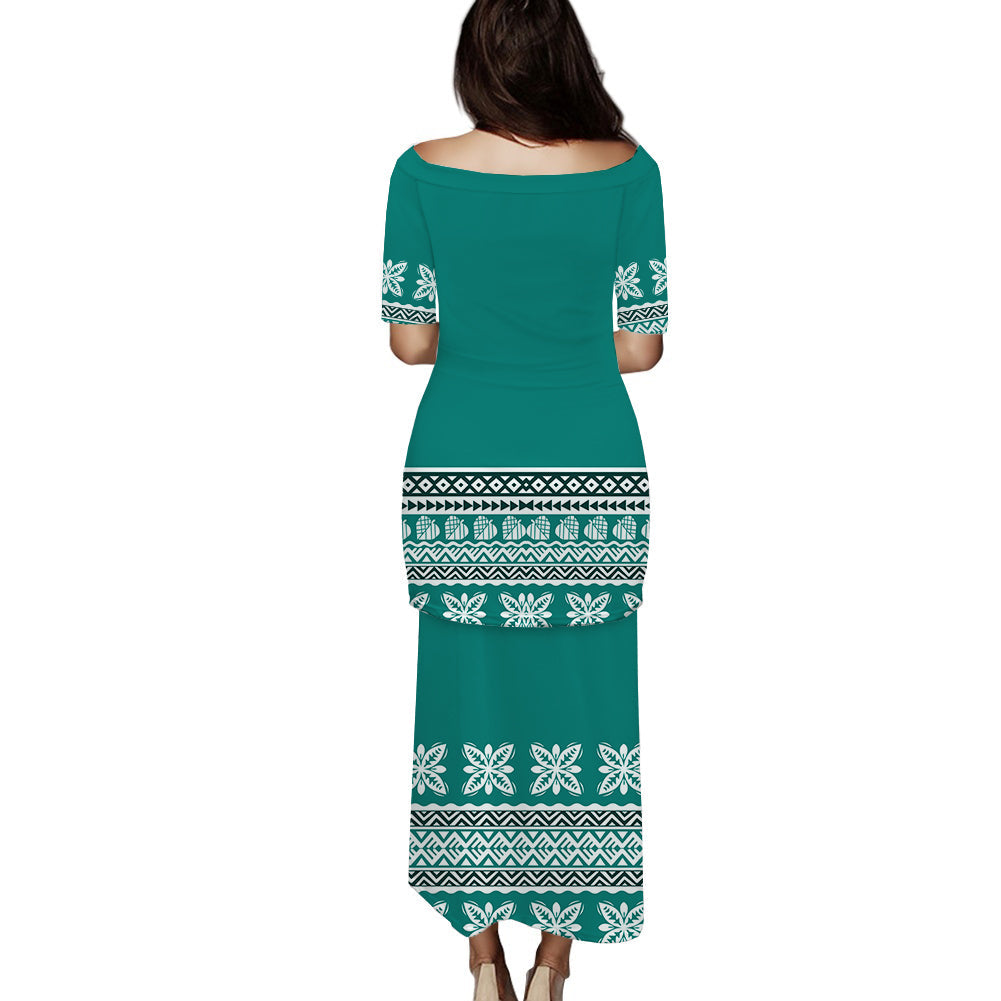 NE Fiji Bula Dress Ancient Tropical Pattern Puletasi Dress Ver.01 LT14 - Polynesian Pride