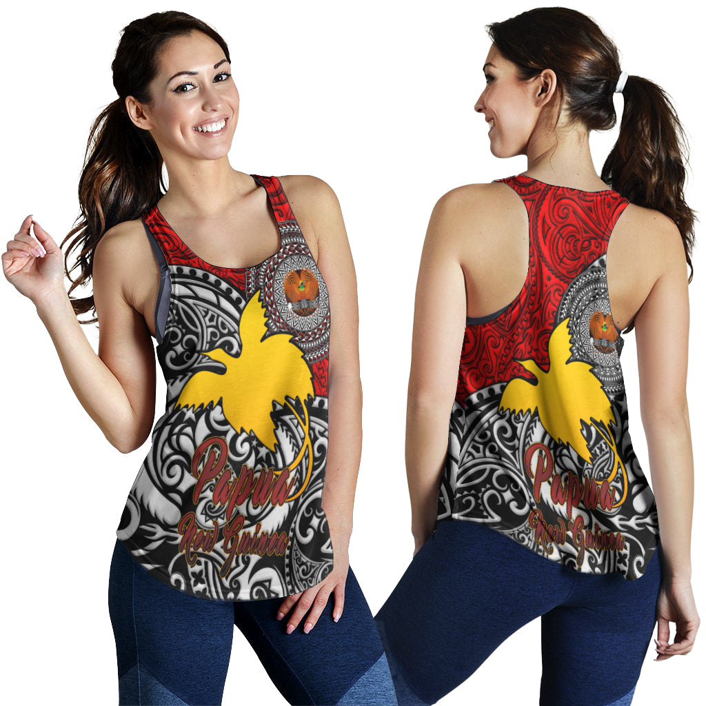 Papua New Guinea Women Racerback Tank - Emblem Of Papua New Guinea With Polynesian Patterns - Polynesian Pride