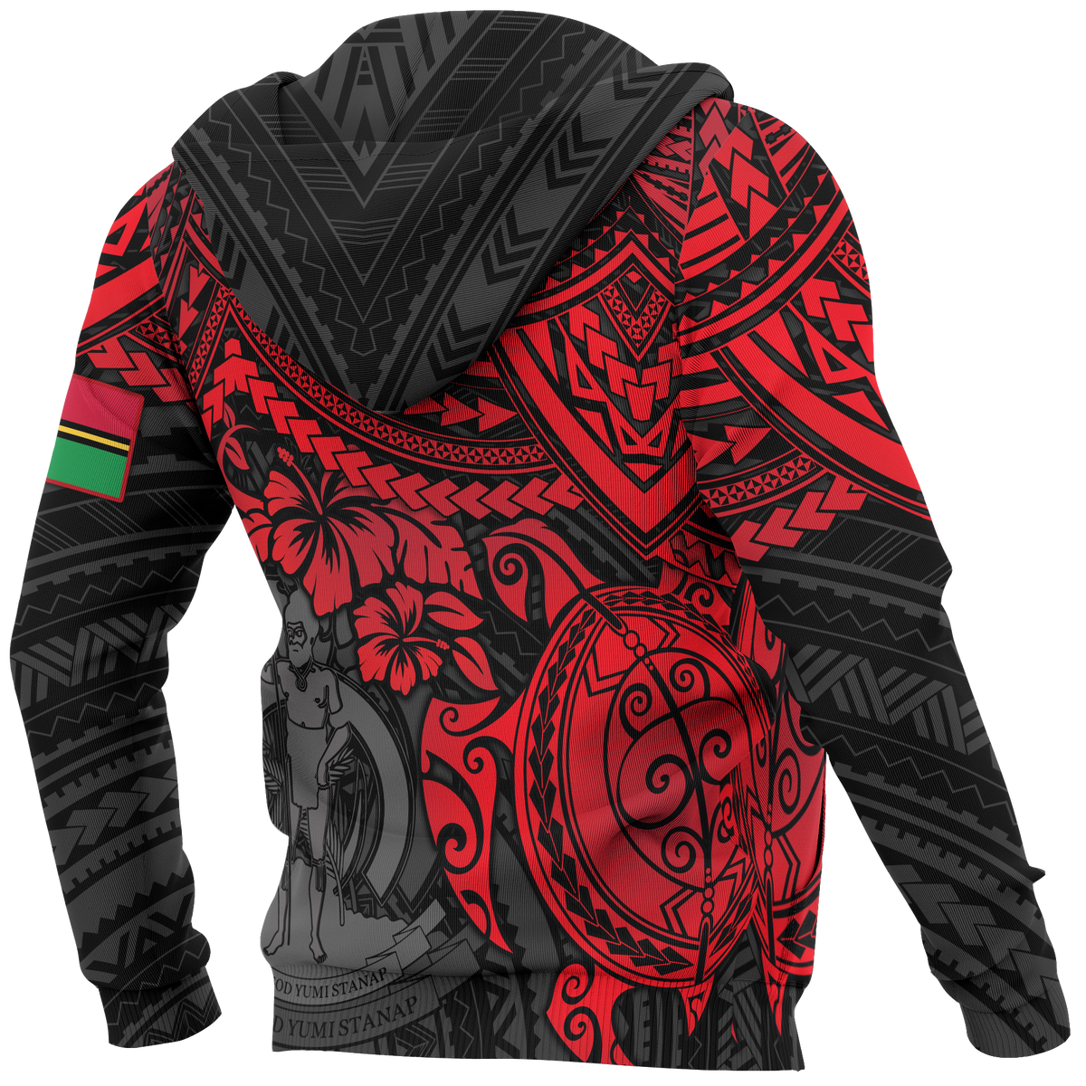 Vanuatu Polynesian Zip up Hoodie Red Turtle - Polynesian Pride