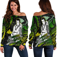 Samoan Warrior Pride Samoa Polynesia Women Off Shoulder Sweater - LT2 Women BLACK - Polynesian Pride