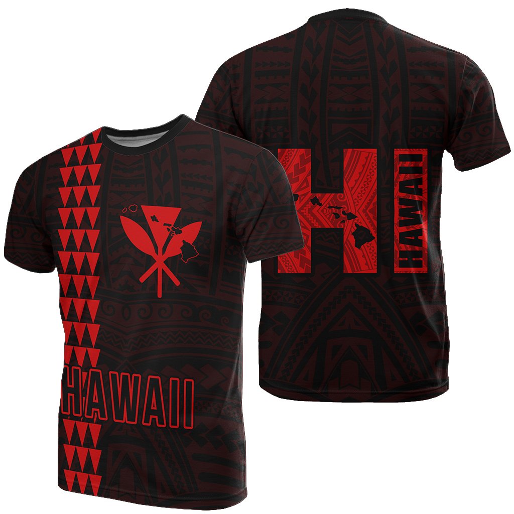 Hawaiian Kanaka Map Kakau Tatau Red Polynesian T Shirt Unisex Red - Polynesian Pride