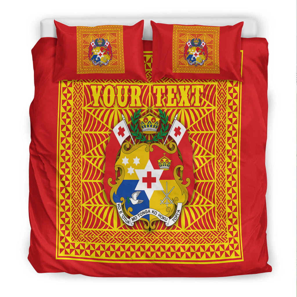 (Custom Personalised) Tonga Pattern Bedding Set Coat of Arms - Red and Yellow LT4 - Polynesian Pride