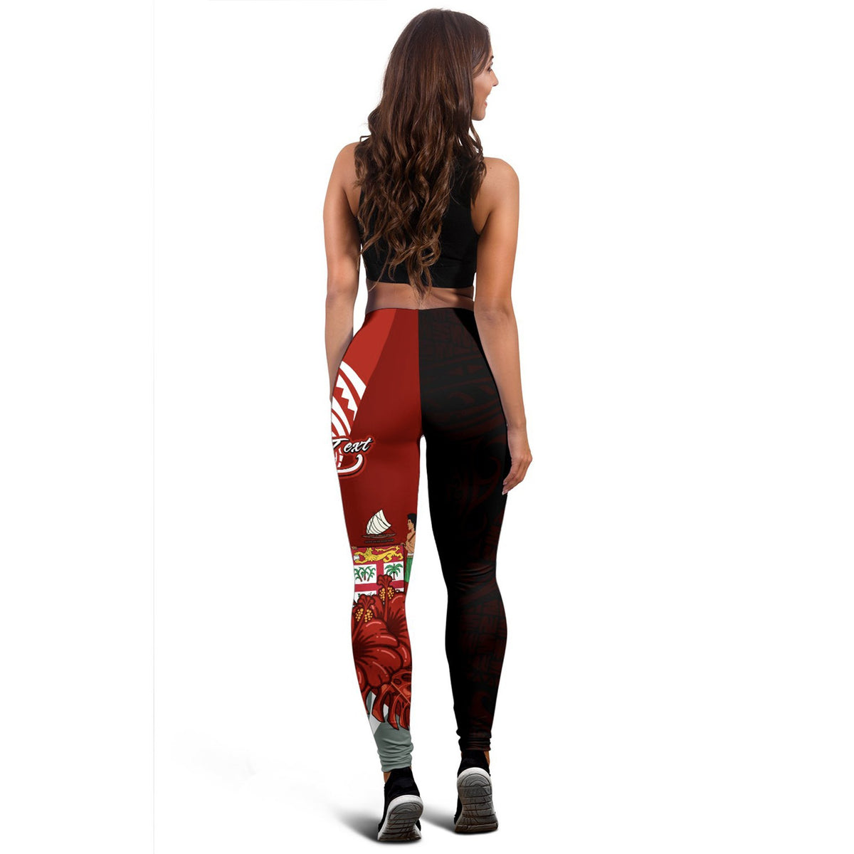 Fiji Polynesian Custom Personalised Legging - Coat Of Arm With Hibiscus - Polynesian Pride