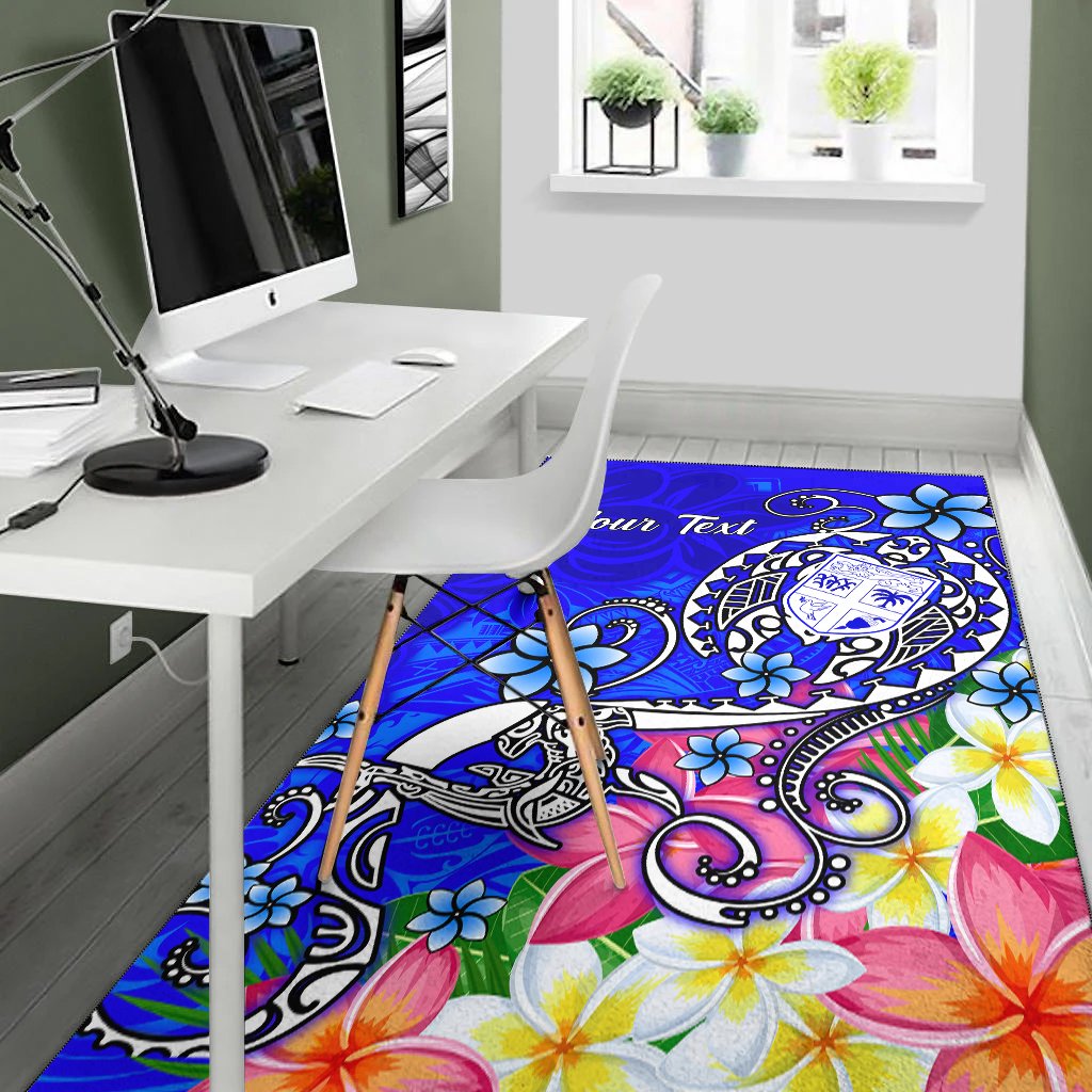 Fiji Custom Personalised Area Rug - Turtle Plumeria (Blue) - Polynesian Pride