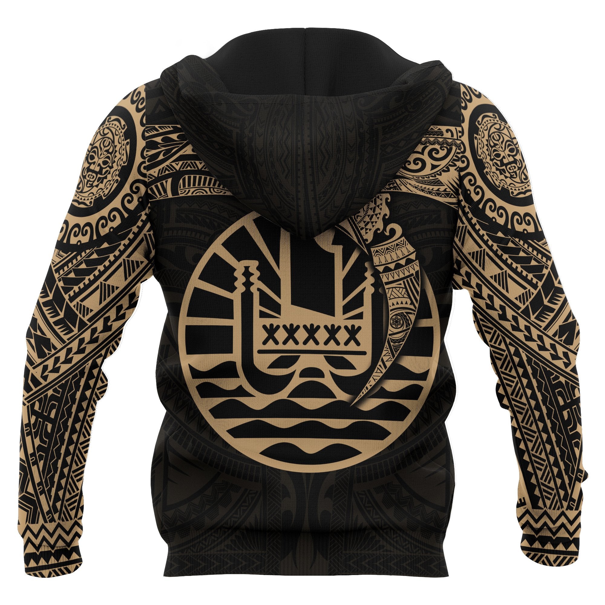 Tahiti Polynesian Hoodie Gold Heart Shield - Polynesian Pride