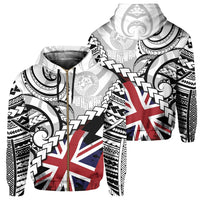 Polynesian Kakau Flag of Hawaii Zip Hoodie Unisex White - Polynesian Pride