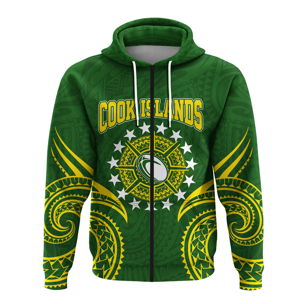 Cook Islands Rugby Zip up Hoodie Tribal Pattern LT12 - Polynesian Pride