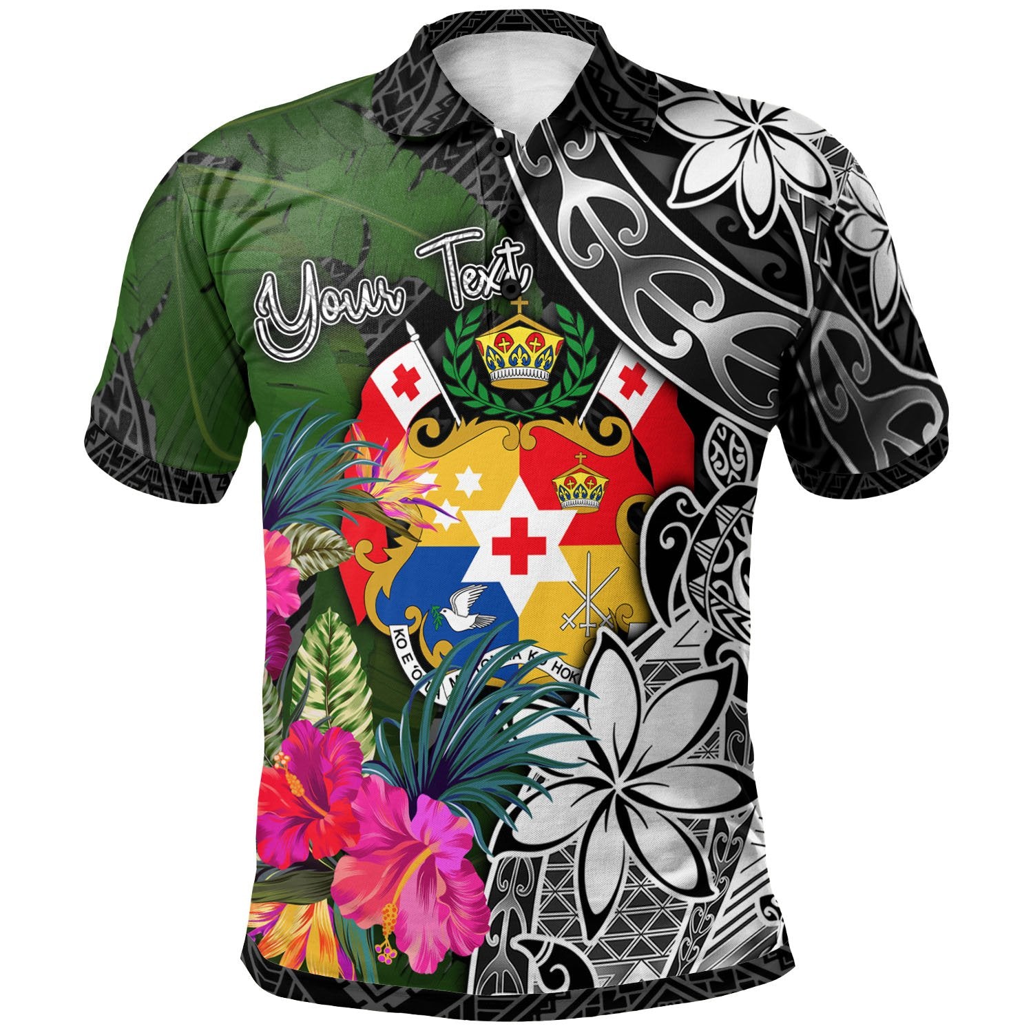 Tonga Custom Polo Shirt Turtle Plumeria Banana Leaf Unisex Black - Polynesian Pride