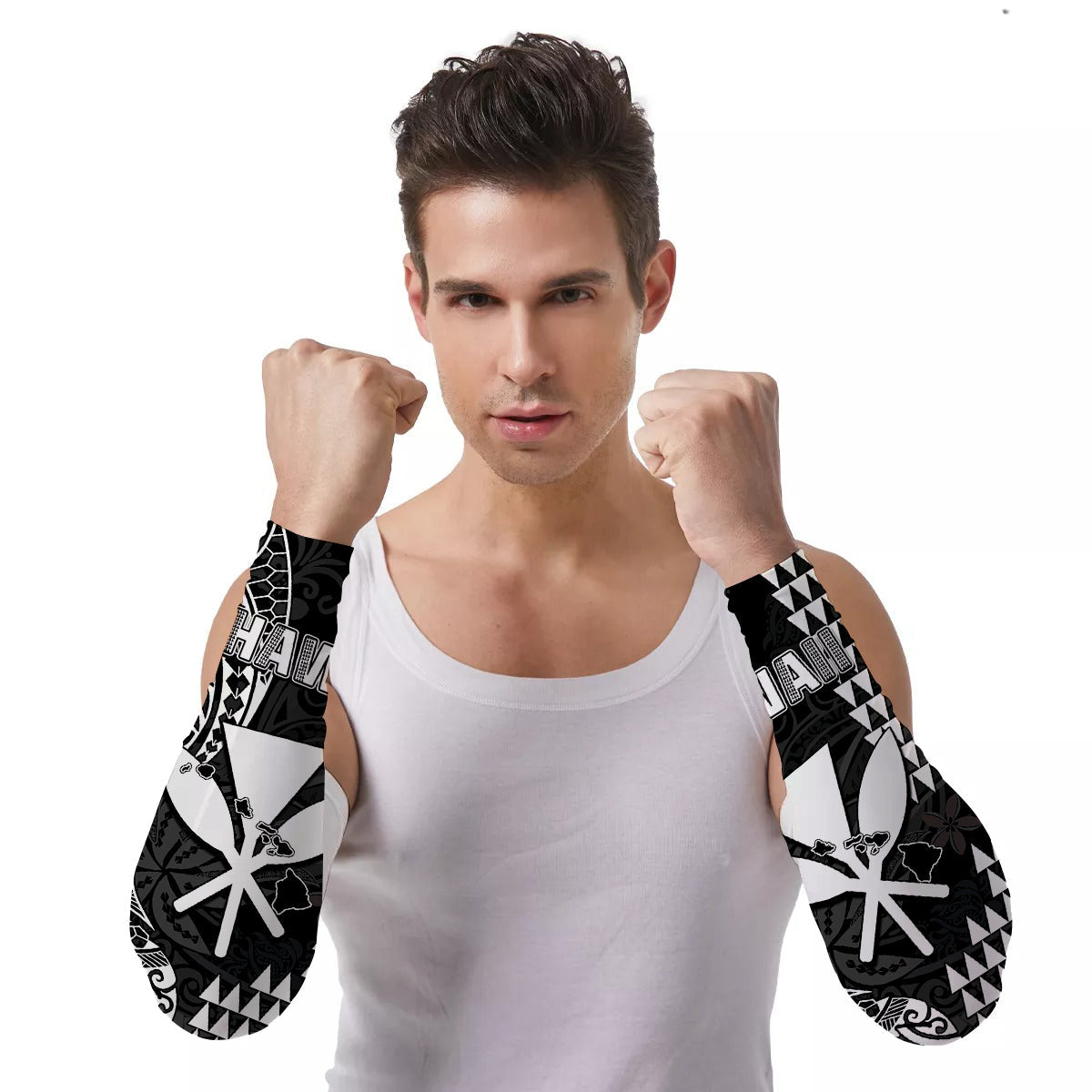 Arm Sleeves (Set of Two) Hawaii Day Kakau Proud To Be Hawaiian Kanaka Maoli Ver.01 LT13 Set of 2 Black - Polynesian Pride