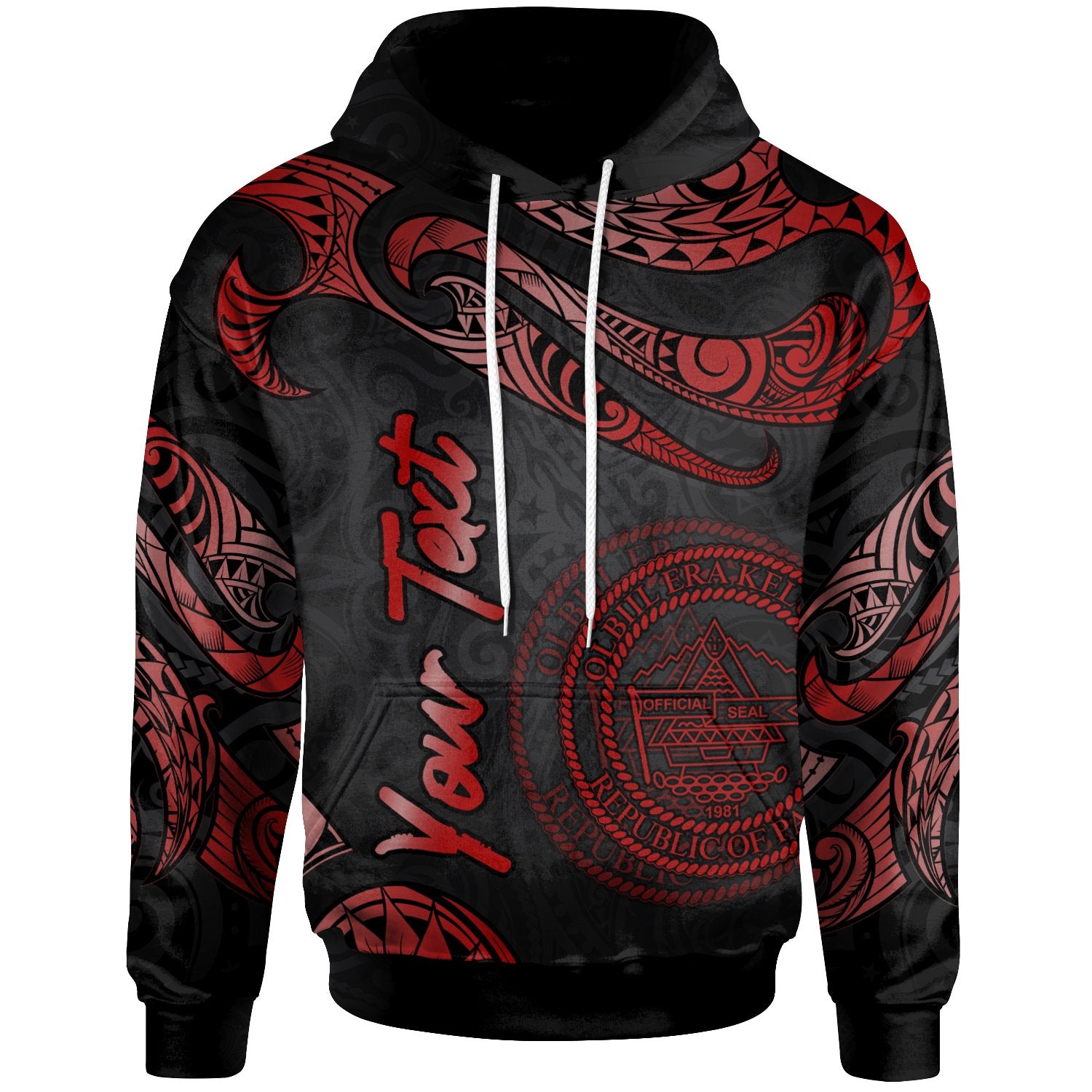 Palau Polynesian Custom Hoodie Polynesian Tattoo Red Version Unisex Red - Polynesian Pride