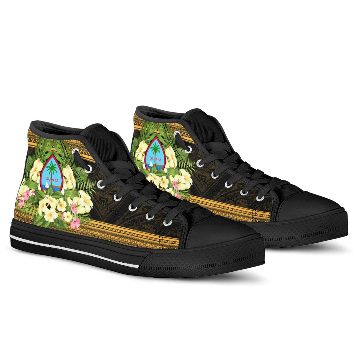 Guam High Top Shoes - Polynesian Gold Patterns Collection - Polynesian Pride