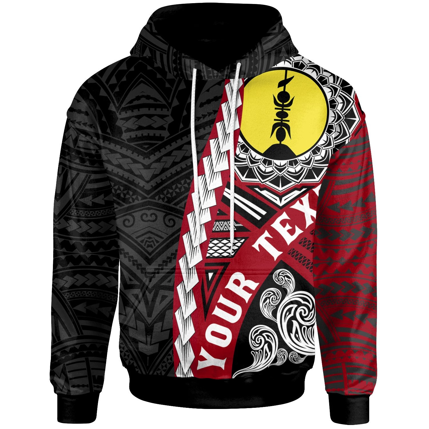 New Caledonia Polynesian Custom Hoodie Wave Tattoo Unisex Red - Polynesian Pride