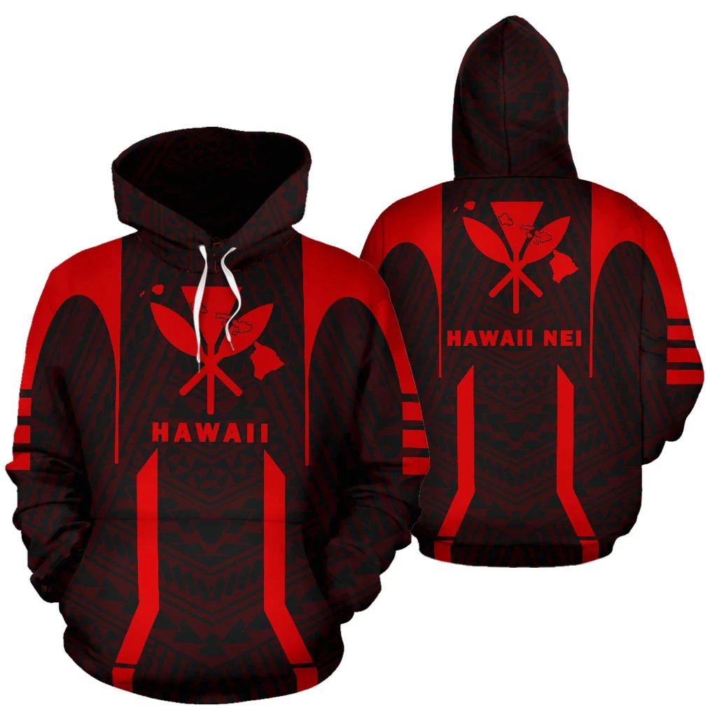 Hawaii Kanaka Polynesian Hoodie Red Unisex Black - Polynesian Pride