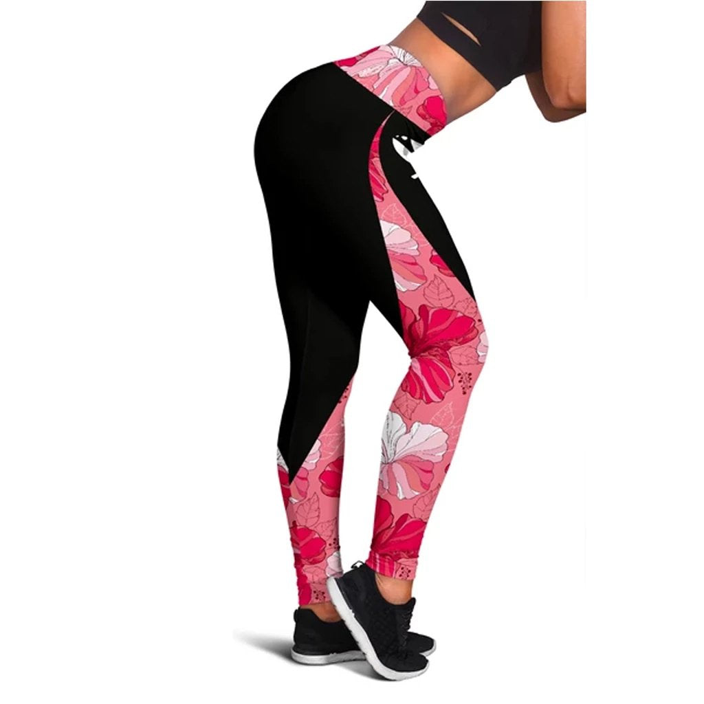 Hawaii Hibiscus Pink Background Leggings White - Polynesian Pride