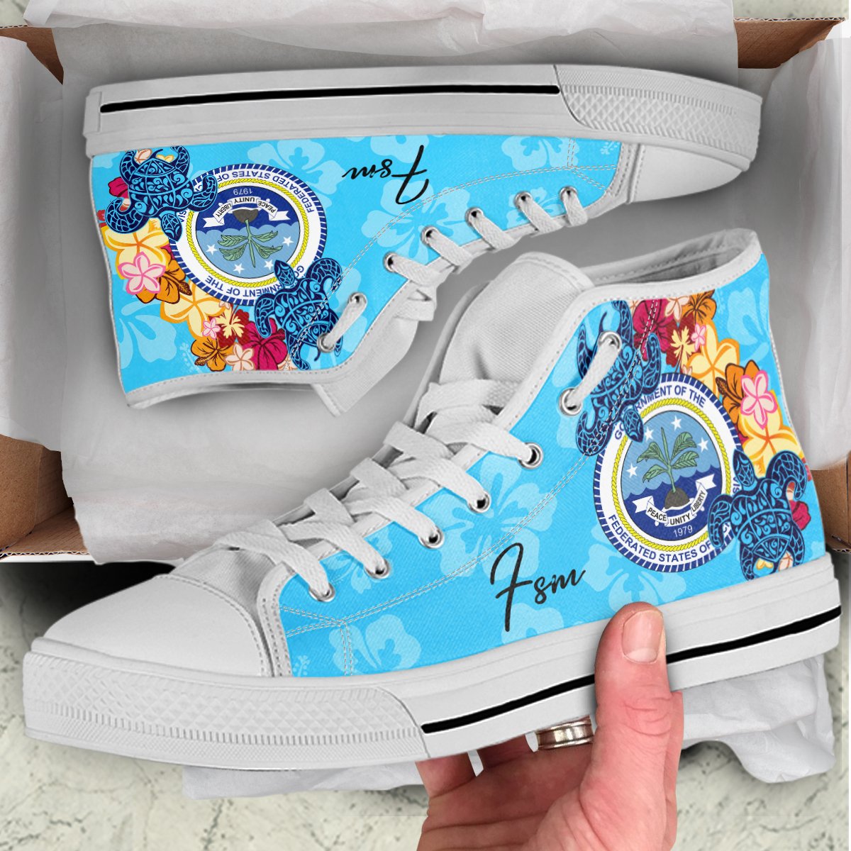 Federated States of Micronesia High Top - Tropical Style Unisex White - Polynesian Pride