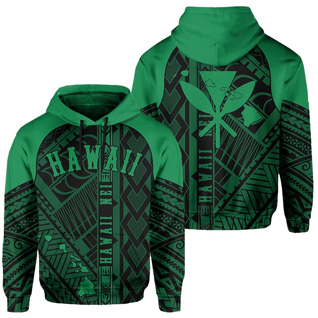 Hawaii Nei Hoodie Polynesian Green Unisex Blue - Polynesian Pride