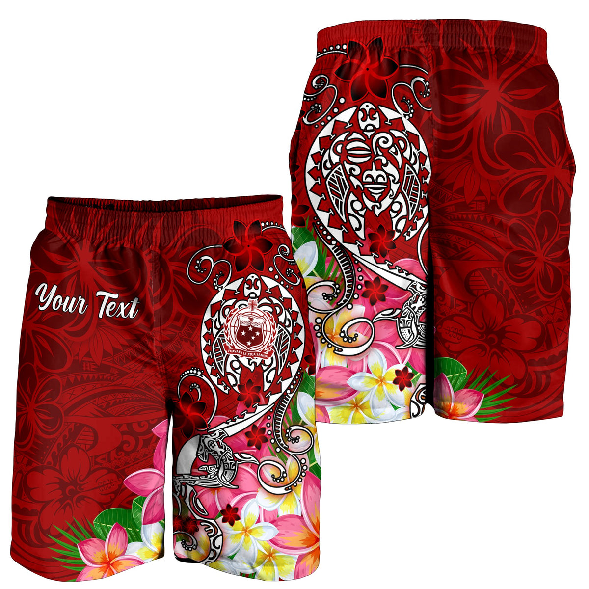 Samoa Custom Personalised Men's Shorts - Turtle Plumeria (Red) - Polynesian Pride