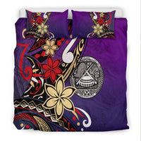 American Samoa Bedding Set - Tribal Flower With Special Turtles Purple Color - Polynesian Pride