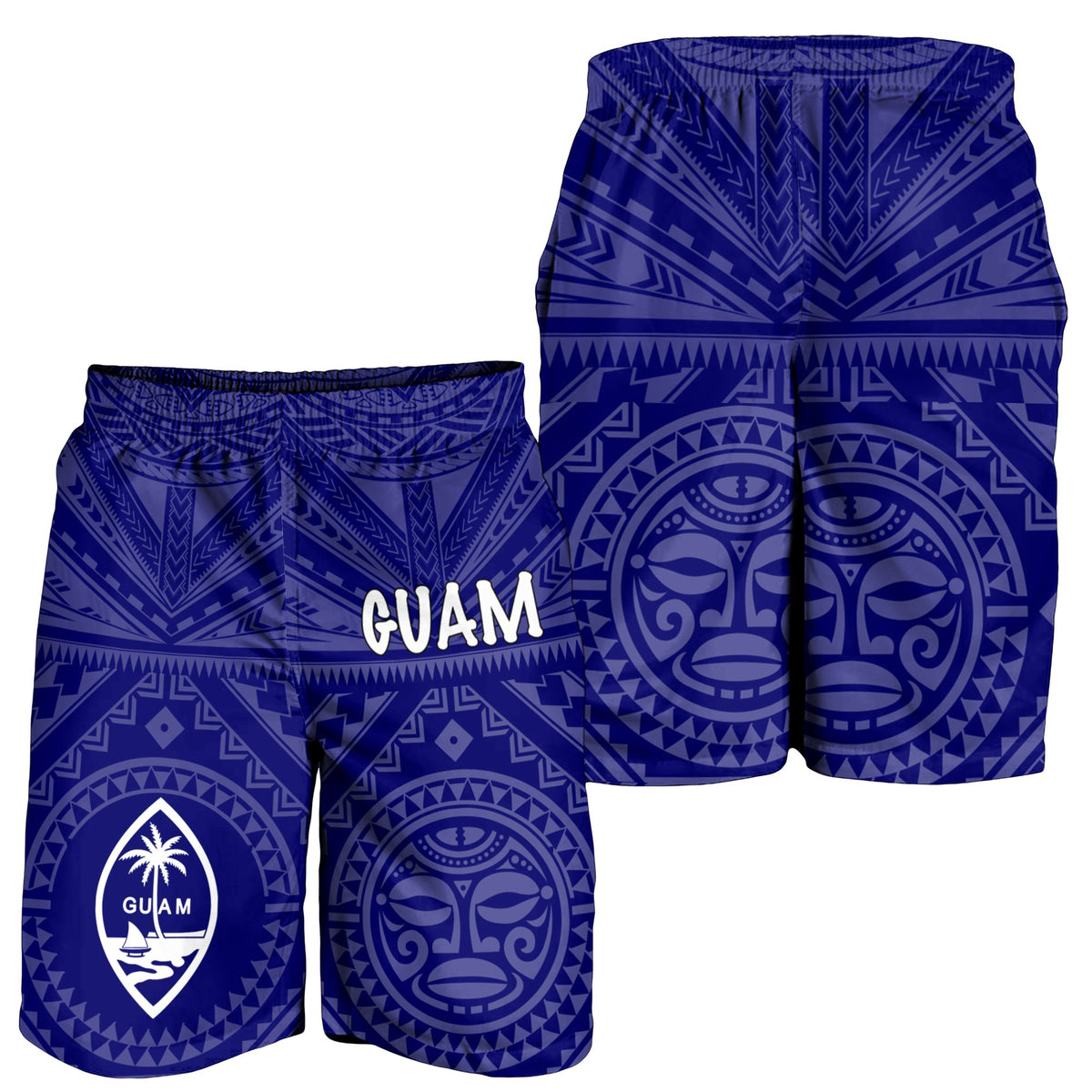 Guam Men's Short - Guam Seal With Polynesian Tattoo Style (Blue) - Polynesian Pride
