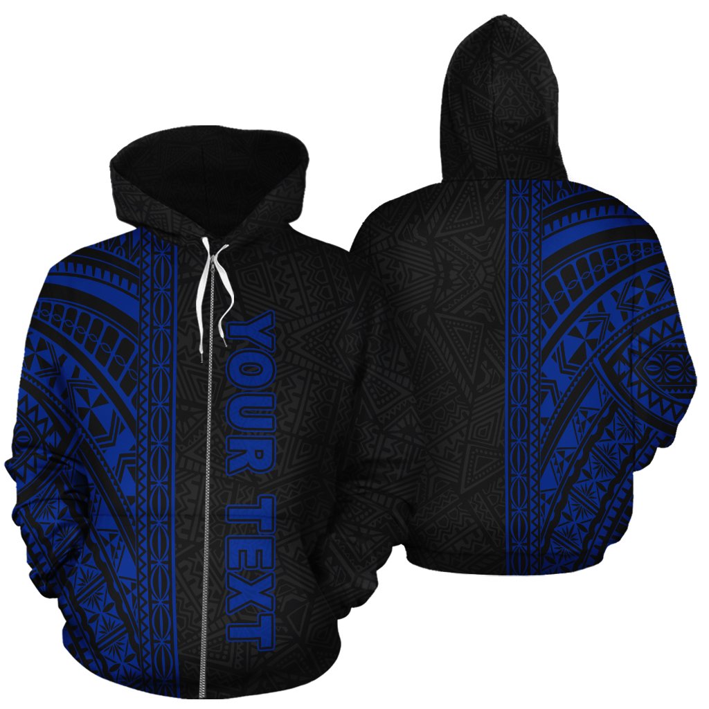 Polynesian Custom Zip up Hoodie Black Blue Poly Line Unisex Blue - Polynesian Pride