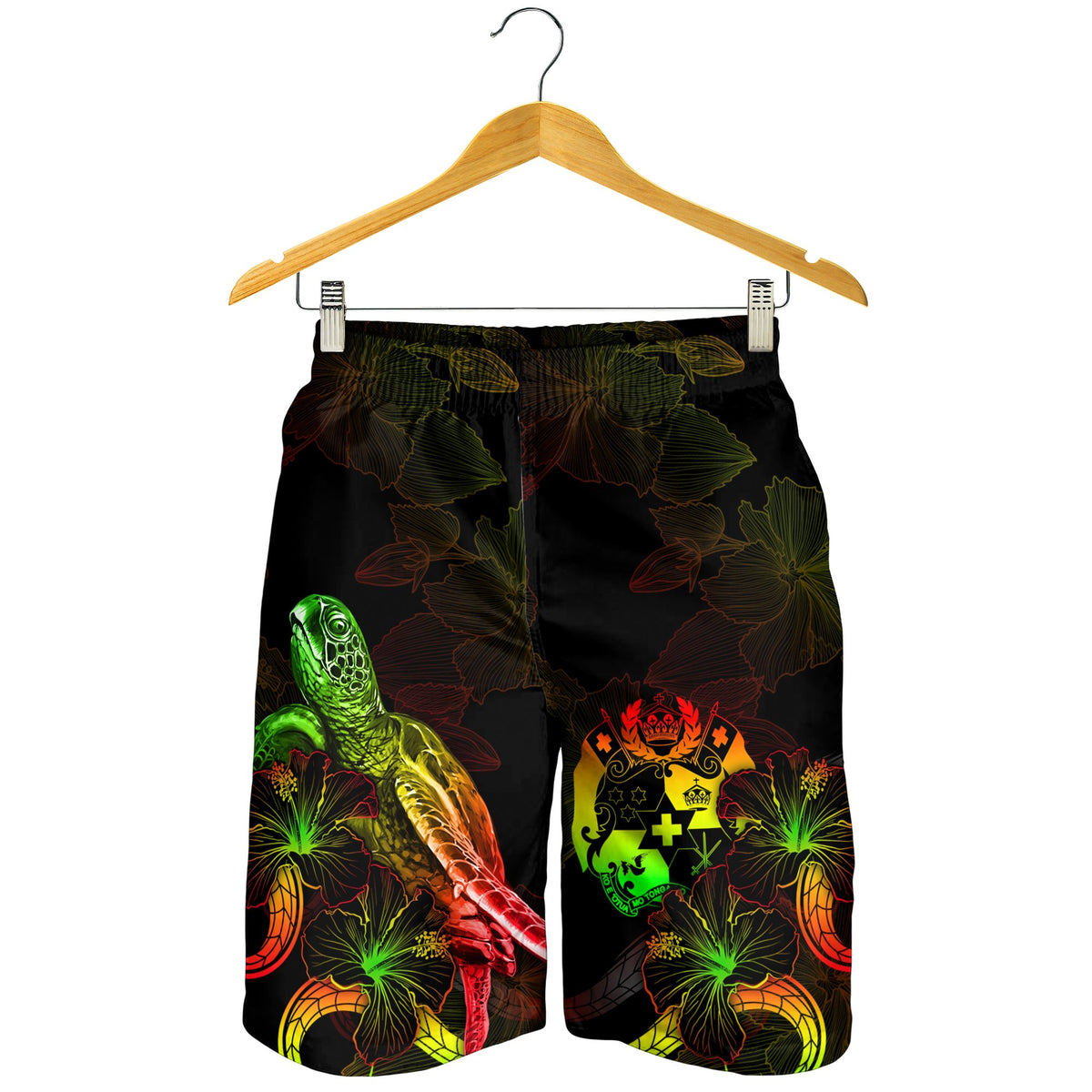 Tonga Polynesian Men's Shorts - Turtle With Blooming Hibiscus Reggae - Polynesian Pride
